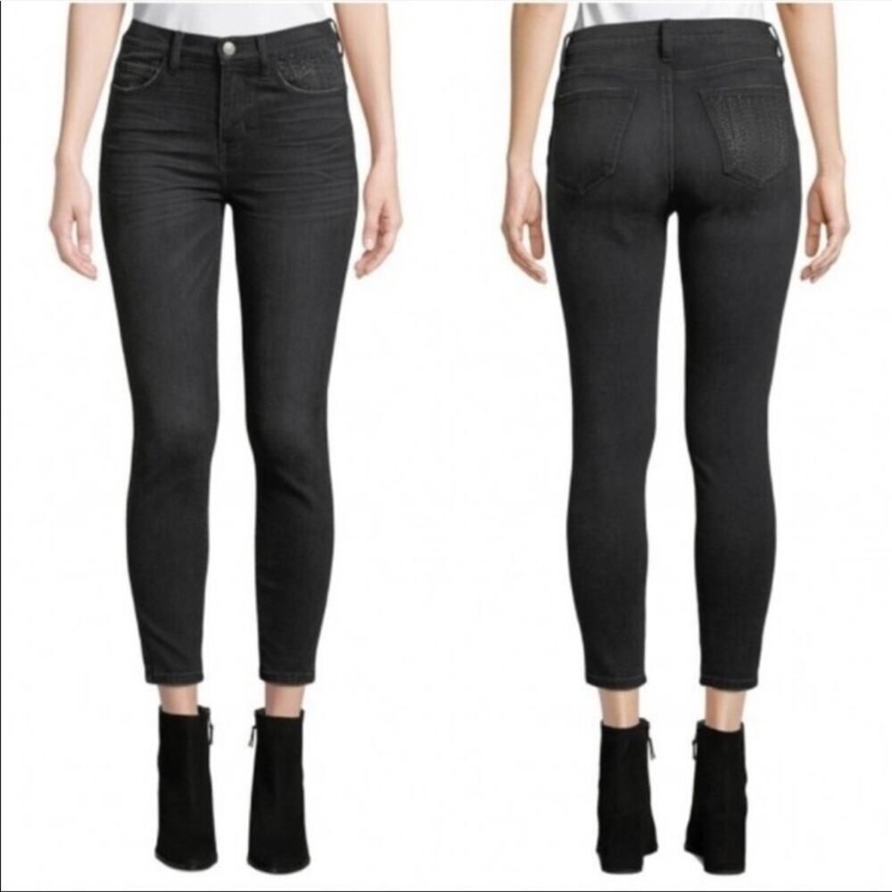 Current/Elliott High Waisted Stud Stiletto Jeans In Sultry Black Wash Size 29